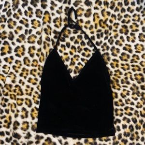women’s brandy melville black velvet tie back halter top, size xs/s